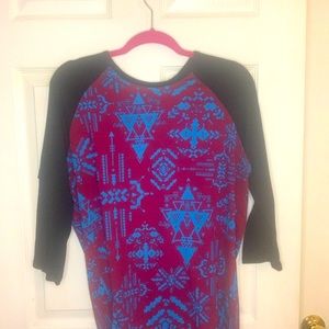 LulaRoe Randy Burgundy Blue Black Sz Large